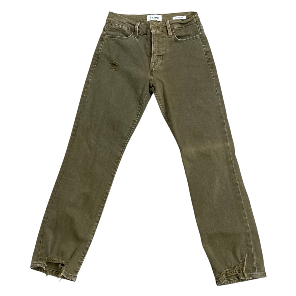 Frame Denim Le High Straight Women’s‎ 24 Jeans Green Pine Raw Hem Staggered